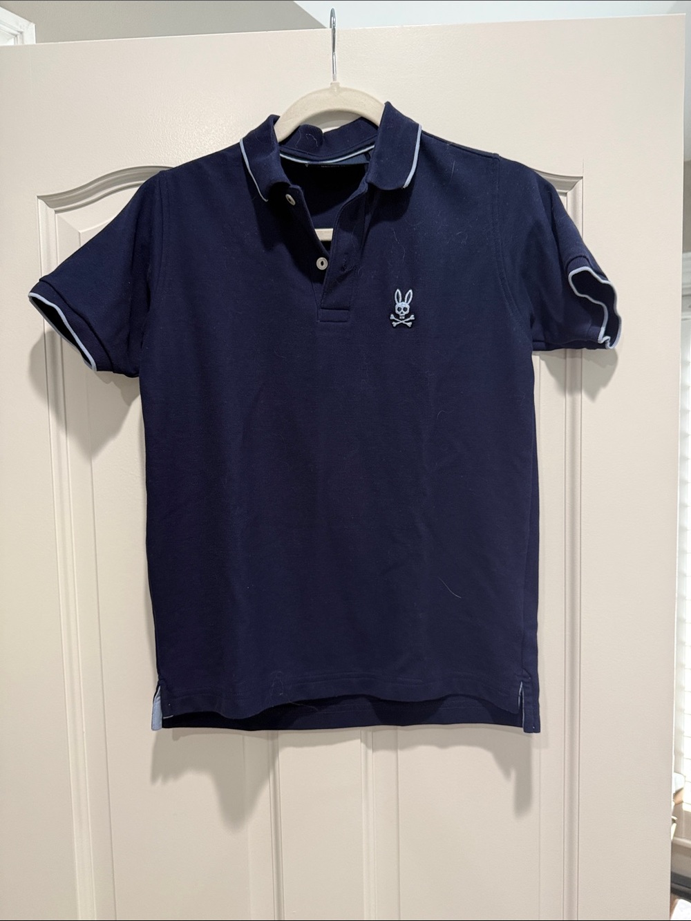 Youth large Navy psycho bunny Polo Shirt with white trim